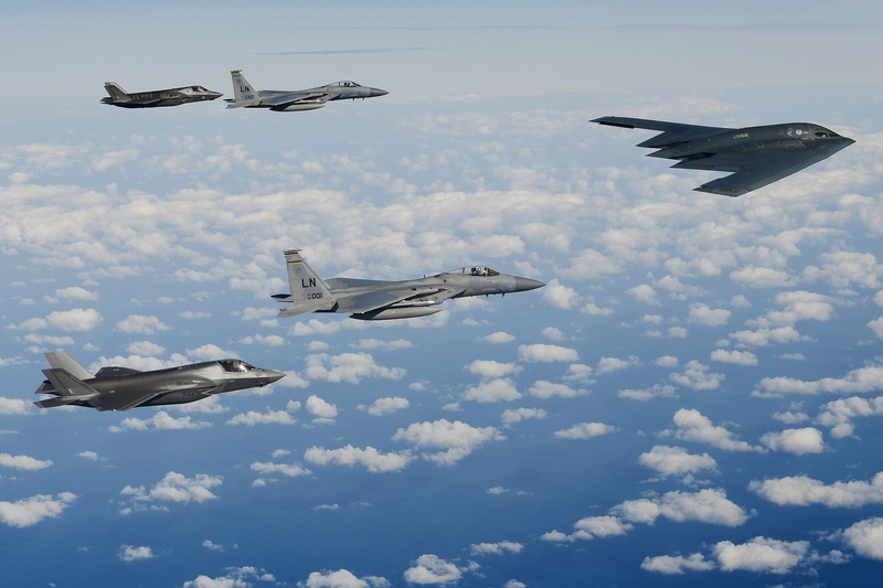 Warplane, Aircraft, Northrop Grumman B-2 Spirit, Lockheed Martin F-35 Lightning II, McDonnell Douglas F-15 Eagle, Bomber, Jet Fighter, Military Aircraft