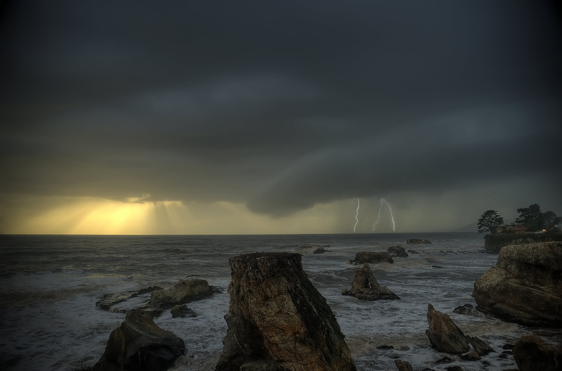 thunderstorm, photo, coastline, cloud - Sky, pismo beach, Photomatix, HDR, beach, sea, sky, landscape, Stormy, wave, rock - Object, Shell Beach, central coast  lightning