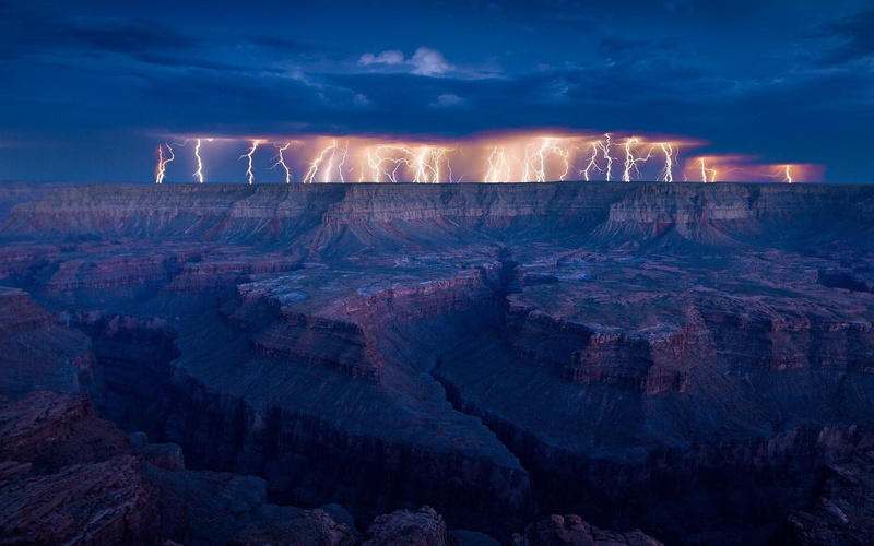 thunderstorm, lightning, storms, nature, thunder, canyon, grand canyon, gr, nature and landscapes, 1080P