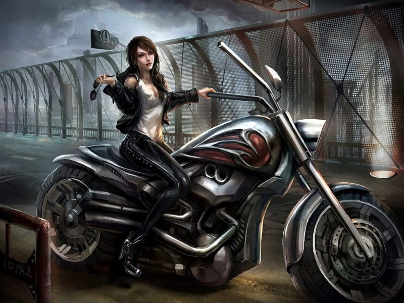 480P, fashion, hair, women with motorcycles, long hair, motorcycle, clothing, mode of transportation, females, women, young women, leather, adult, portrait