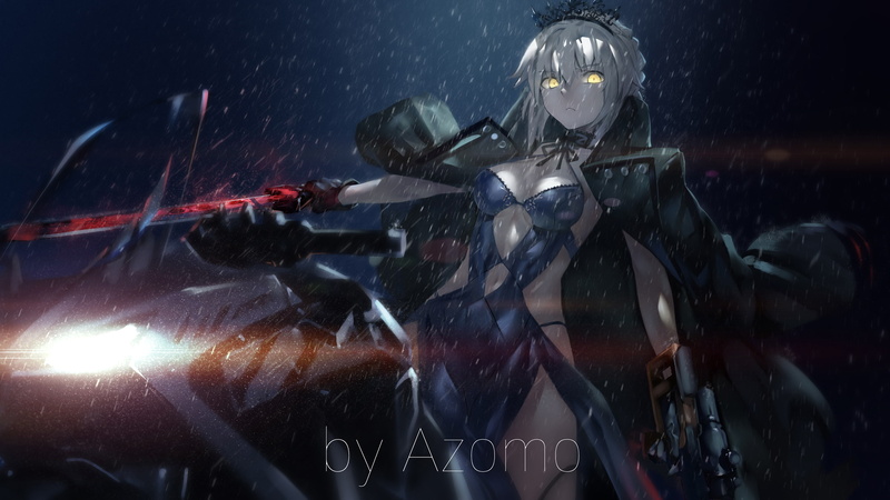 FateGrand Order, cleavage, Saber Alter, sword, 2K, avamone, white hair, Saber