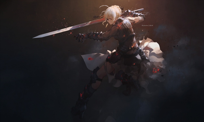 anime girls, Fate Series, sword, Saber Alter, 1080P, FateStay Night, fantasy girl, artwork, Saber, blonde, nature