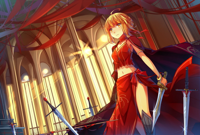 720P, Saber Extra, architecture, Fate/Extra, low angle view, illuminated, Fate Series, art and craft, skill, built structure, anime girls, celebration
