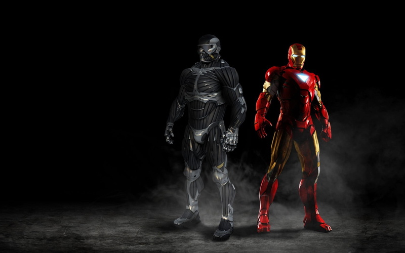 indoors, red, human representation, Iron Man, men, representation, full length, 720P, adult, studio shot, black background, marvel, strength, walking