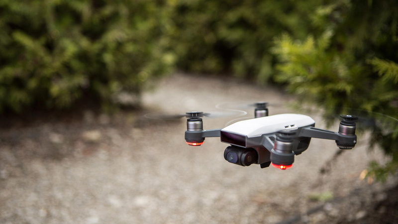 white, daytime, best drones, DJI Spark, 4k, drone, tall, beside, selective, HD, quadcopter, focus, grey, 4K, photography, trees