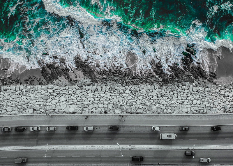nature, architecture, transportation, drone capture, figueira da foz, water, portugal, cars, high angle view, aerial, built structure, ocean, dji, public transportation