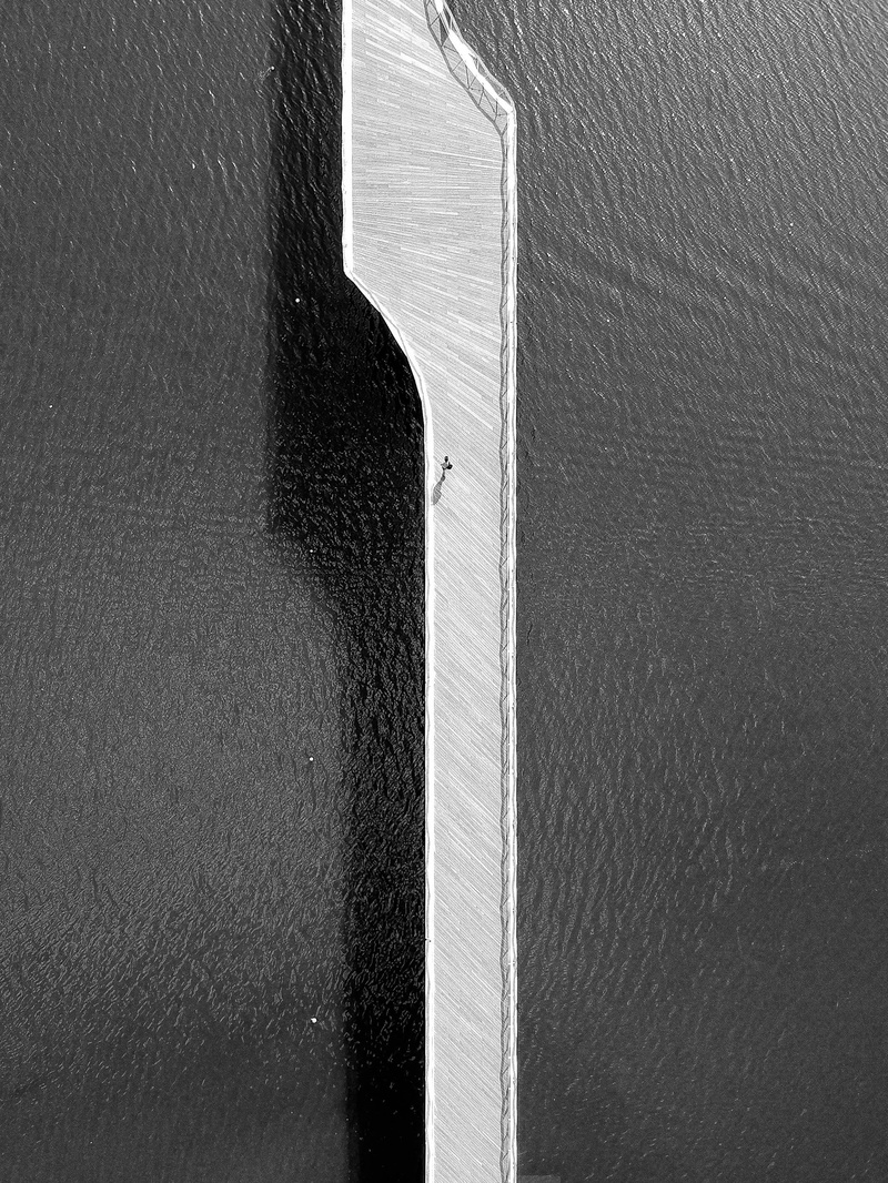 pattern, wall - building feature, land, no people, monochrome, 2K, untitled, person, sea, drone capture, bridge, high angle view, walkway over water, textured