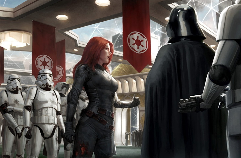 Mara Jade, Darth Vader, artwork, 480P, stormtrooper, Star Wars