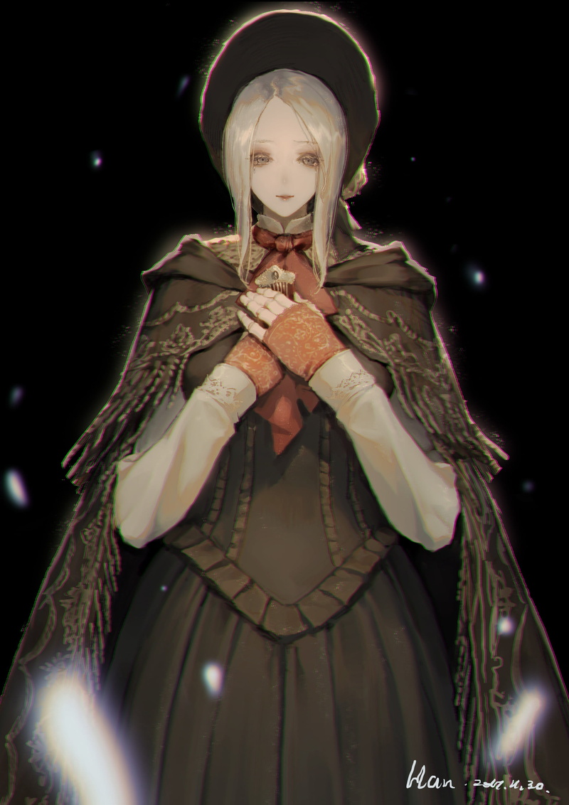 night, waist up, Han-0v0, indoors, costume, Bloodborne, studio shot, celebration, spooky, looking at camera, one person, portrait, front view, child, dark