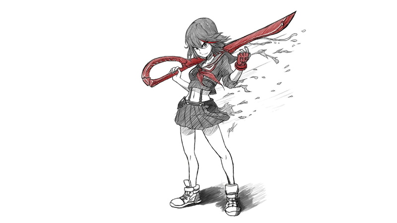 drawing, studio shot, copy space, 1080P, silver colored, anime girls, creativity, still life, Kill la Kill, hanging, design, white background, tied up