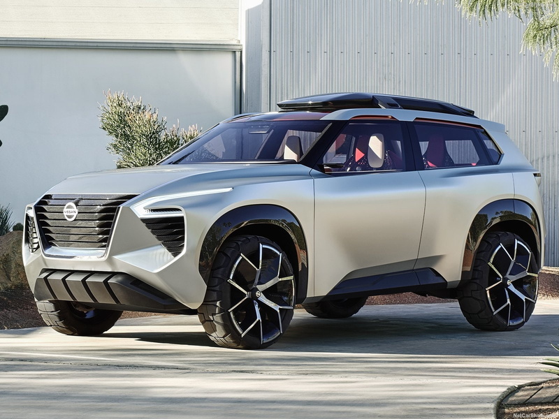 SUV, parking, no people, building exterior, road, garage, parking lot, built structure, stationary, tree, outdoors, architecture, Nissan Xmotion Concept 2018