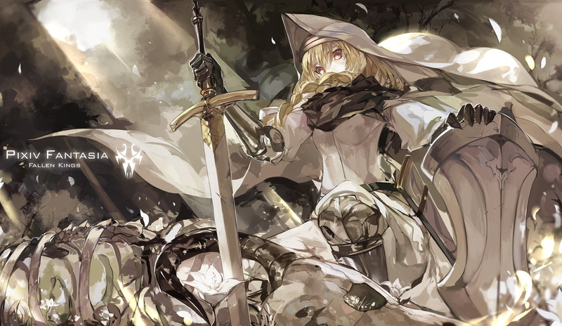 indoors, fantasy art, shiny, close-up, shield, backgrounds, braids, mask - disguise, sunlight, celebration, Pixiv Fantasia: Fallen Kings, day, gold colored