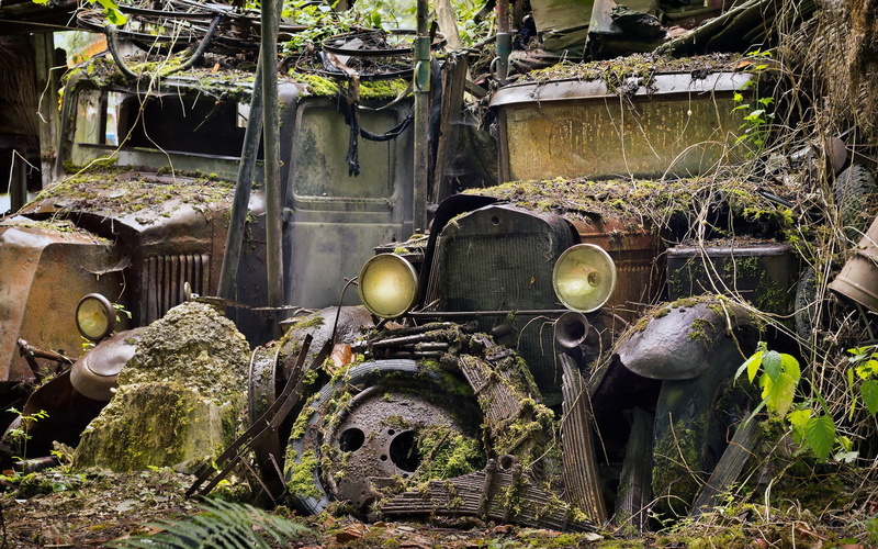 architecture, vehicle, outdoors, no people, rusty, 1080P, nature, decline, abandoned, plant, obsolete, wreck, metal, container, bad condition, day, run-down