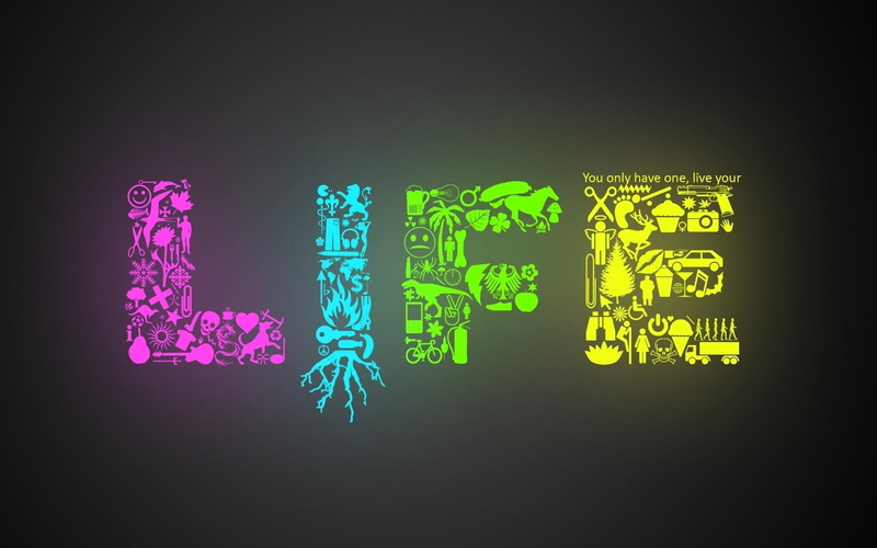minimalism, 1080P, pink, turquise, green, colorful, typography, symbols, life, yellow