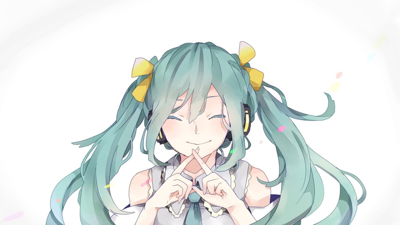 2K, anime girls, Hatsune Miku, Turquise Hair, Hatsune Miku Append, closed eyes, long hair, simple background