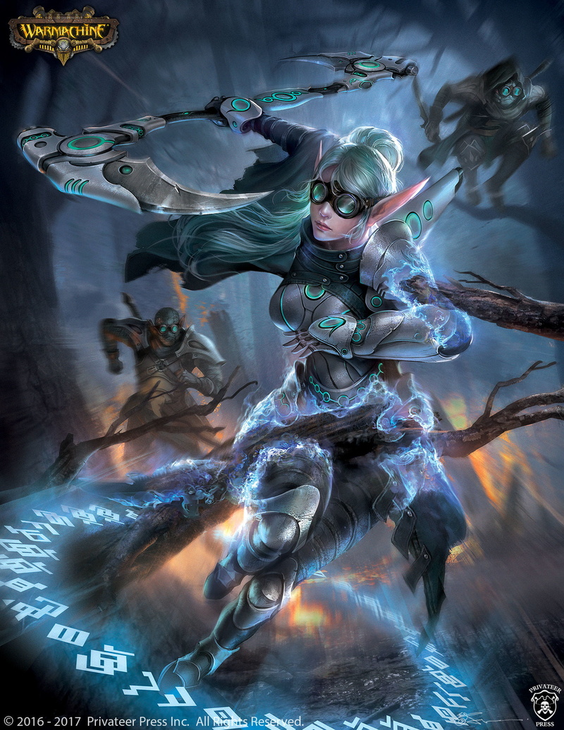 scythe, Jeremy Chong, women, turquise, weapon, fantasy art, magic, drawing, blue, 1080P, glasses