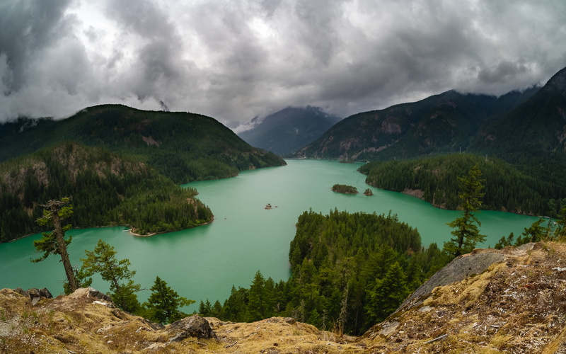 tranquil scene, day, sky, rockport, washington state, landscape, diable lake, cloud - sky, mountain range, scenic, storms, trees, plant, united states