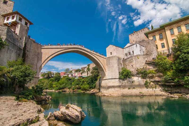 tree, ottoman, mostar, city, bosnia, neretva, building exterior, europe, built structure, travel destinations, blue, heritage, famous, travel, reflection