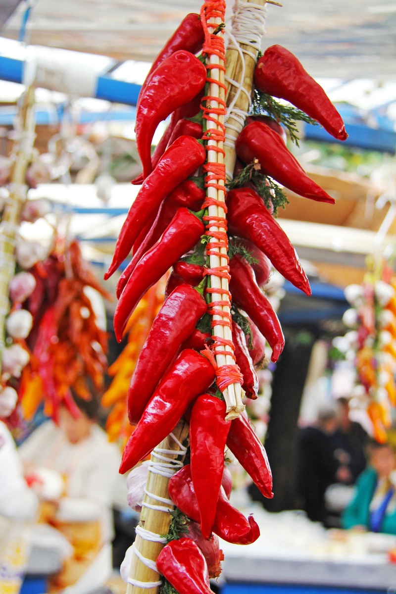 food, market stall, hanging, close-up, traditional, 2K, vegetable, raspberries, red chili pepper, for sale, local, still life, stary kleparz, eastern europe