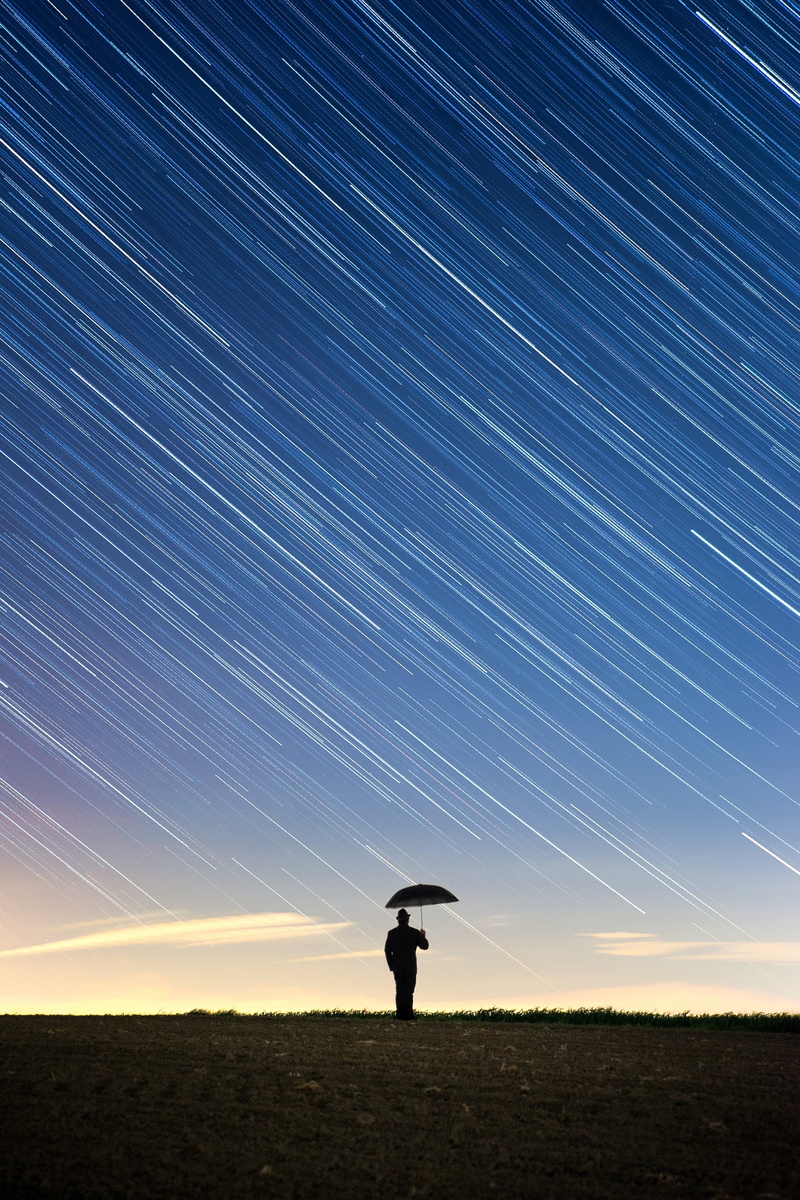 long exposure, rain, scenics - nature, space, 2K, human, silhouette, alone, nature, hand, night, tranquil scene, star, blue, field, astronomy, environment