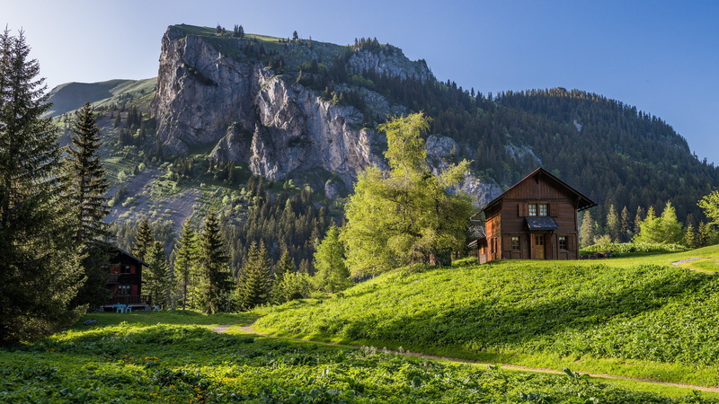 building exterior, 2K, architecture, trees, plant, brown, tranquility, the Canton of Valais, Alps, scenics - nature, Canton of Valais, non-urban scene