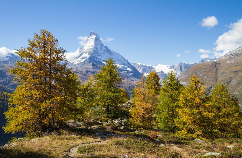 Findeln, autumn, Switzerland, Canton of Valais, 1080P, mountains, trees