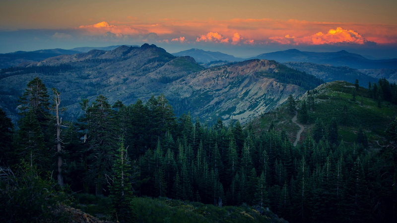 environment, 1080P, nature, tranquility, sunset, outdoors, mountain, sky, travel destinations, mountains, plateau, coniferous tree, tranquil scene, plant