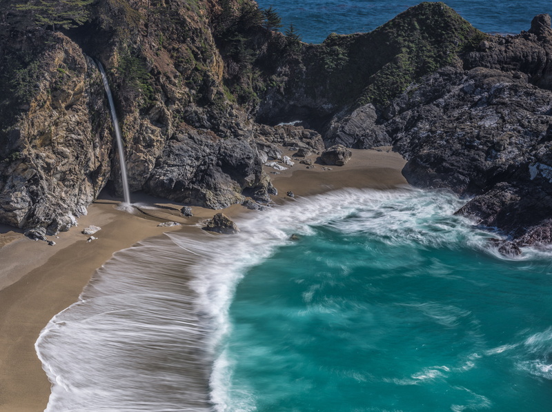 wave, land, pfeiffer, Overlook, Travel, Tour, Photography, unitedstates, grey, flowing water, mountain, mcwayfalls, Waterfall, Monterey, burns, Coast, day