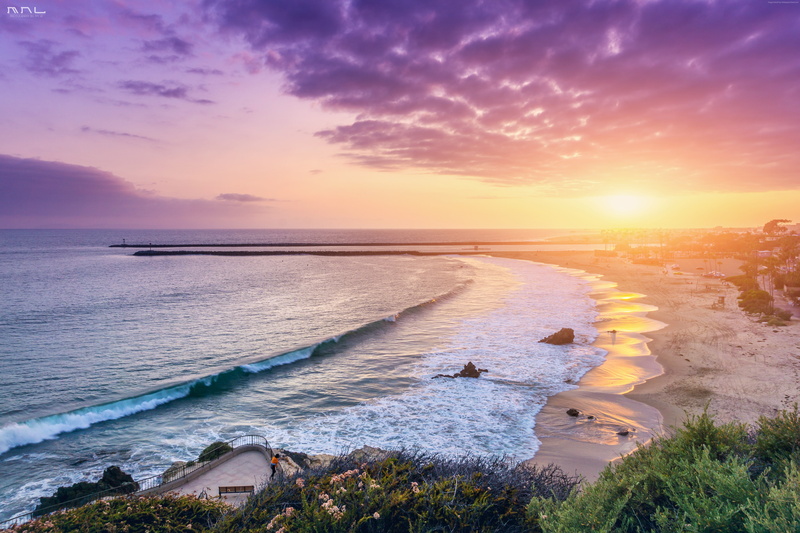 sunrise, 8k, travel, sea, 5K, 5k, Corona Del Mar, Best Beaches in the World, California. USA, tourism, sunset, 4k