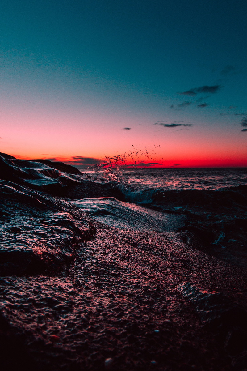 rock - Object, sunlight, horizon Over Water, orange Color, outdoors, waters Edge, pacific Ocean, reflection, travel, tranquility, landscape, night, water