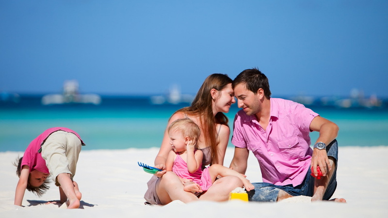 juegan, 1080P, familia, vacaciones, playa