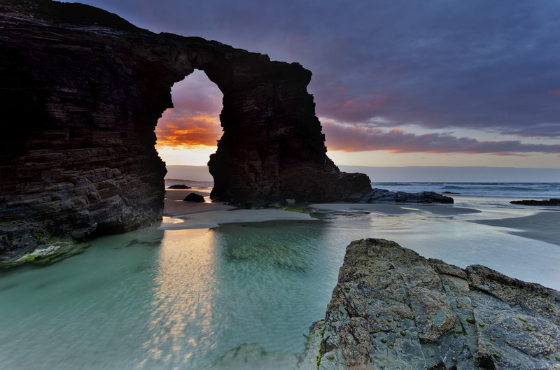arch, rock, cloud - sky, non-urban scene, sunset, no people, water, 4K, eroded, nature, natural arch, rock - object, rock formation, tranquility, sea