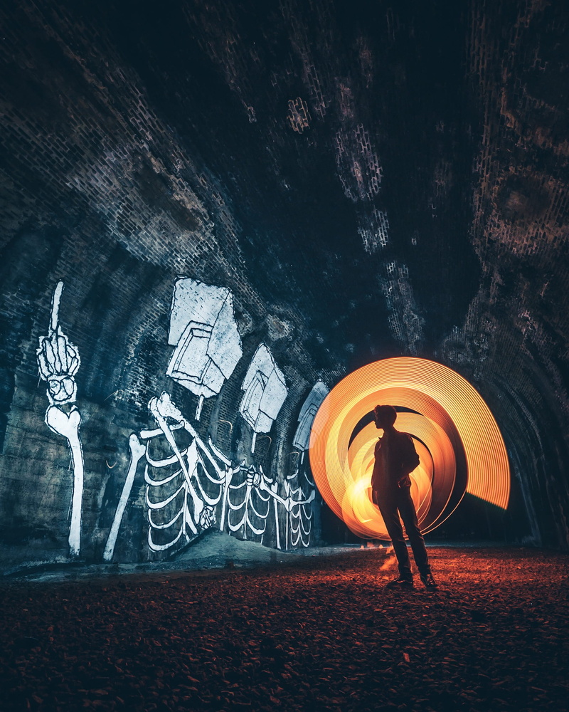 tunnel, concepts, nightscape, 2K, mystery, inside, business, light paint, man, person, underground, people, graffiti, urbex, light trail, cityscape, standing
