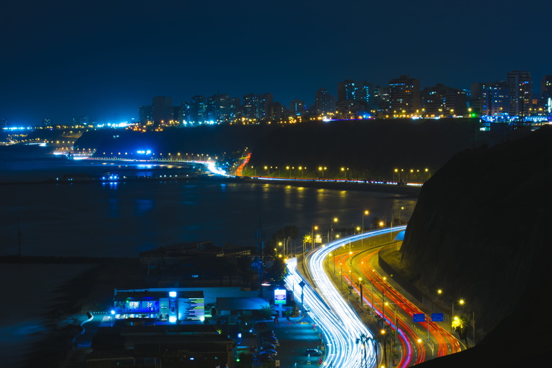 light, skyscraper, painting, sea, office building exterior, lnucci94, building exterior, motion, 5K, reclection, night sky, building, road, beach, shore
