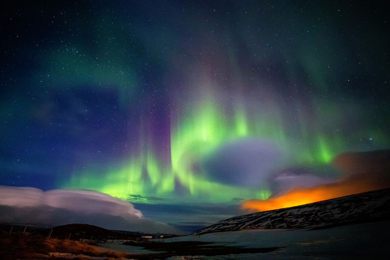 sky, night, aurora, green, 1080P, mountains, stars, lights, north, borealis