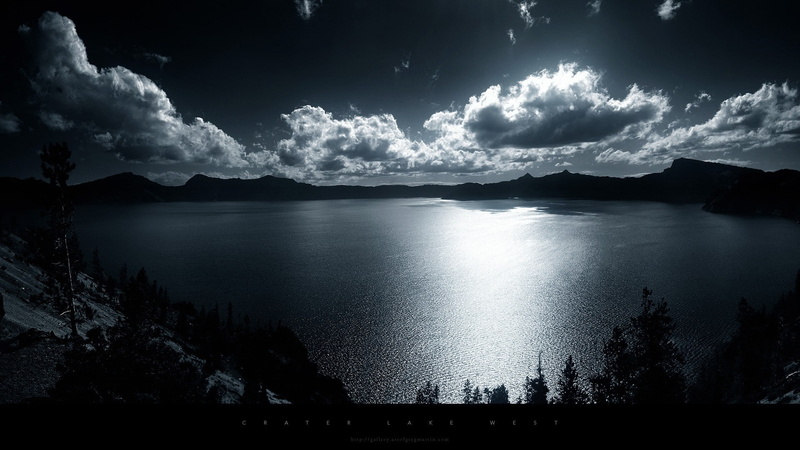 Crater Lake (Oregon), nature, lake, landscape, 1080P, monochrome, clouds