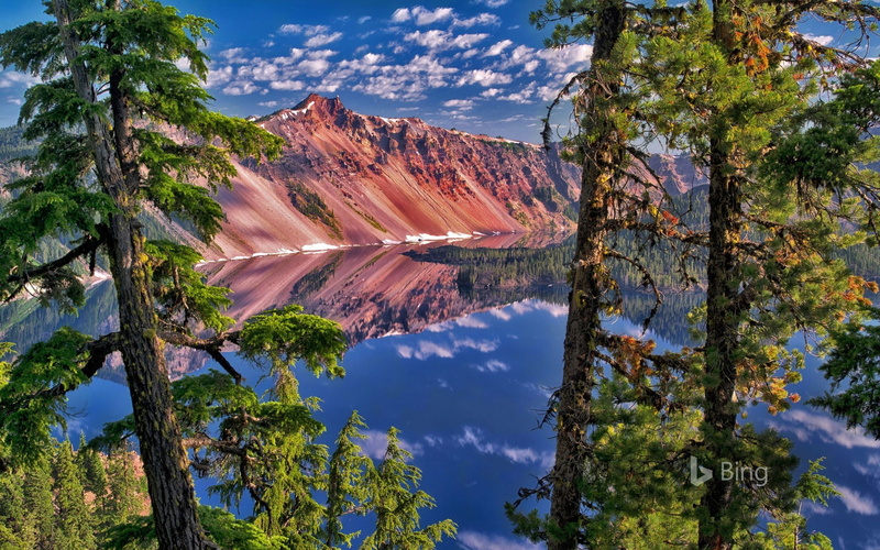 plant, idyllic, oregon, growth, bing, outdoors, water, tranquil scene, crater, park, nature, no people, mountain range, 1080P, reflection, scenics - nature