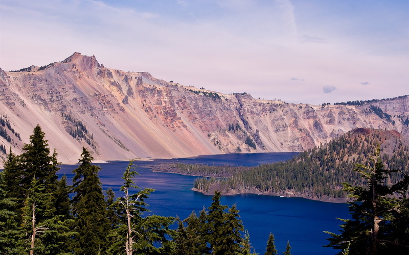 Oregon, Trees, USA, 1080P, Sky, Mountain, Crater, Lake