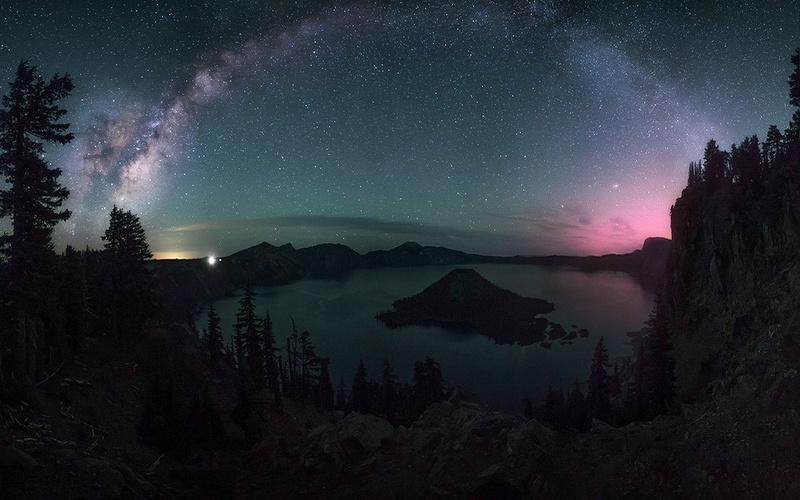 water, star, nature, landscape, space, astronomy, 720P, tranquil scene, Long Exposure, star - space, galaxy, Oregon, scenics - nature, Crater Lake, Starry Night