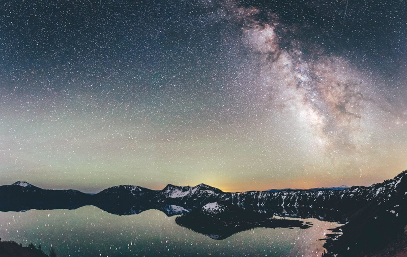 Reflection, Nature, 1080P, Sci Fi, Lake, Sky, Night, Crater Lake, Milky Way, Oregon