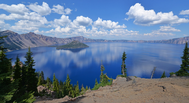 forest, travel, landscape photography, sky, clear  day, water, beauty In Nature, landscape, mountain, in between, Crater Lake  Oregon, scenics, cumulus