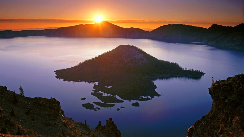 Landscapes, art, park, Oregon, lake, crater, sunrise, nature, national, Crater Lake, 1080P, lakes, hd, National Park