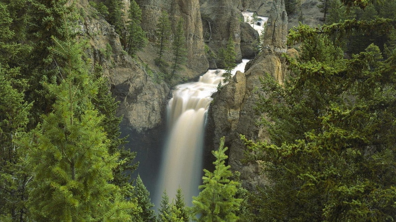 1080P, cliff, lot, nature and landscapes, trees, forest, fantastic, waterfall, photograph, mist, falls, tall