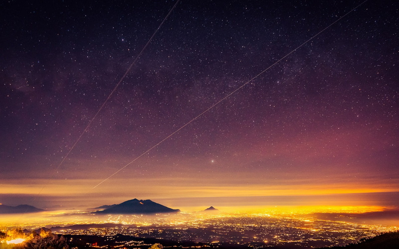 idyllic, glowing, beauty In Nature, golden, nebula, cityscape, starry night, galaxy, nature, 1080P, environment, lines, sunset, travel, star trail, tranquil scene