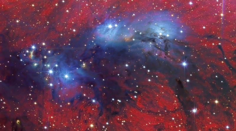red, reflecting nebula, illuminated, dust, astronomy, nature, satellite view, infinity, night, outdoors, bright, blue, mystery, no people, beauty in nature