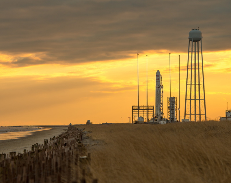 wallopsisland, no people, land, water, sunset, architecture, Space, oil industry, Rocket, sky, sea, 5K, outdoors, beauty in nature, Antares, industry