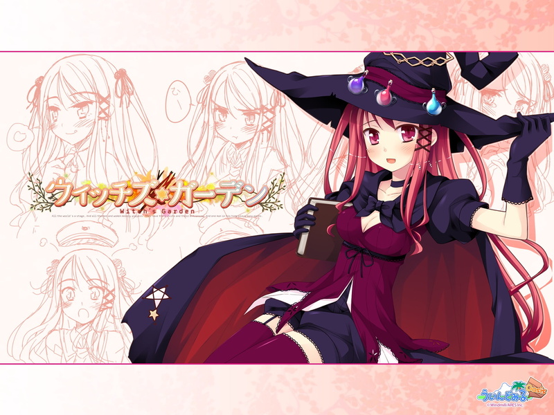 cleavage, book, witchs, hinomiya, stockings, blush, thighhighs, witch 039 s, ko cha, witch, hat, 1080P, garden, ayari