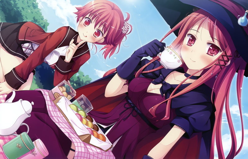 ko cha, hat, windmill, konno, witch 039 s, scan, koharu, dress, witch, seifuku, garden, ayari, 2K, girls, food, hinomiya