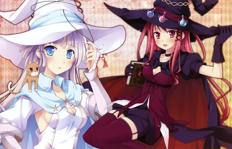 cleavage, animal, dress, witch 039 s, ko cha, yukimura, suzuno, cat, garden, ayari, witch, girls, hat, 2K, scan, hinomiya