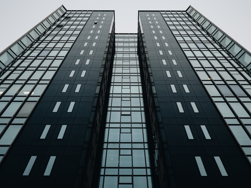 building exterior, black building, black and white, low, modern, line, glass - material, angle, tower, beijing, china, architecture, clean, minimal, city